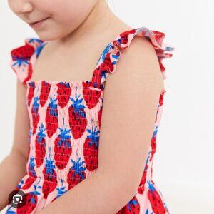 Hanna Andersson Mixie Tankini top Girls 10 strawberries stretch ruffle swim
